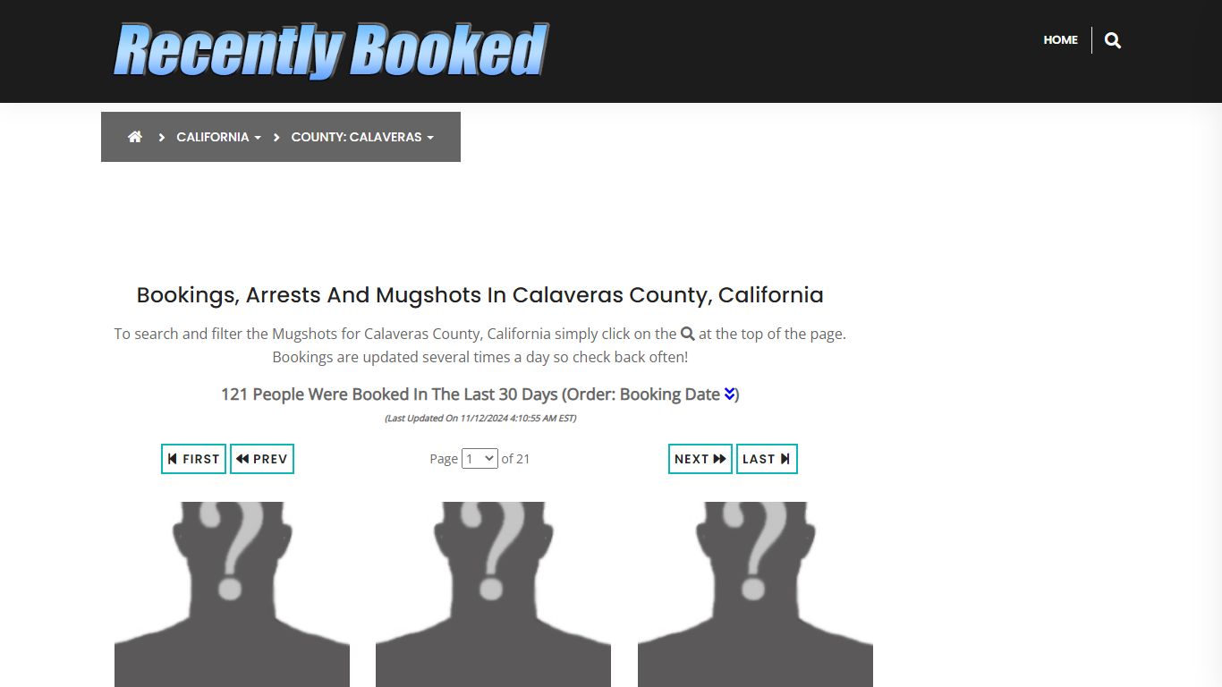 Bookings, Arrests and Mugshots in Calaveras County, California