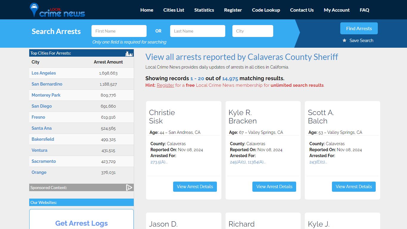 Arrests reported by Calaveras County Sheriff - Local Crime News