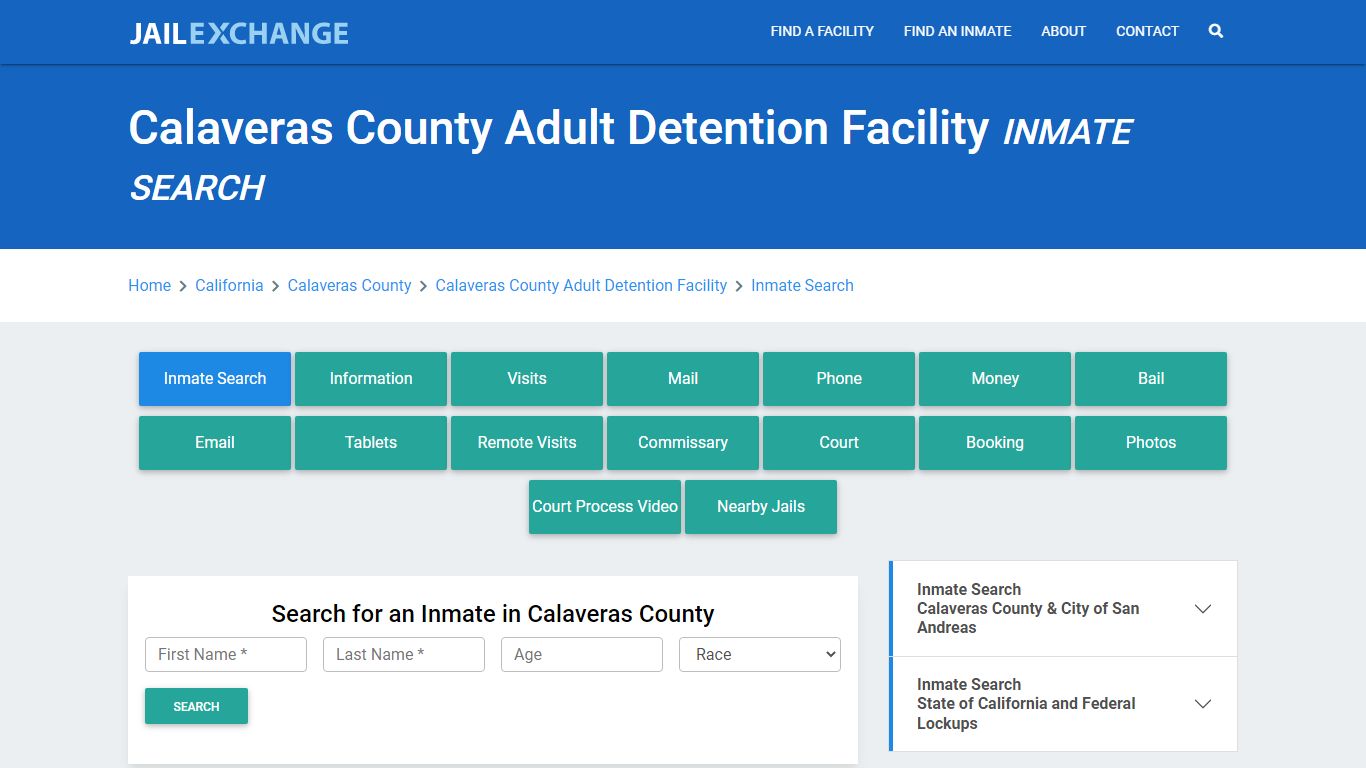 Calaveras County Adult Detention Facility Inmate Search